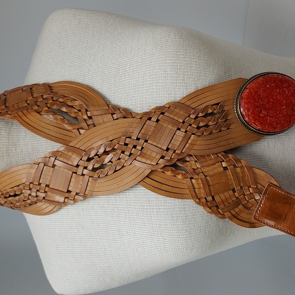 Boston Proper Leather Belt with Brass Buckle With Crushed Stone - Picture 7 of 8